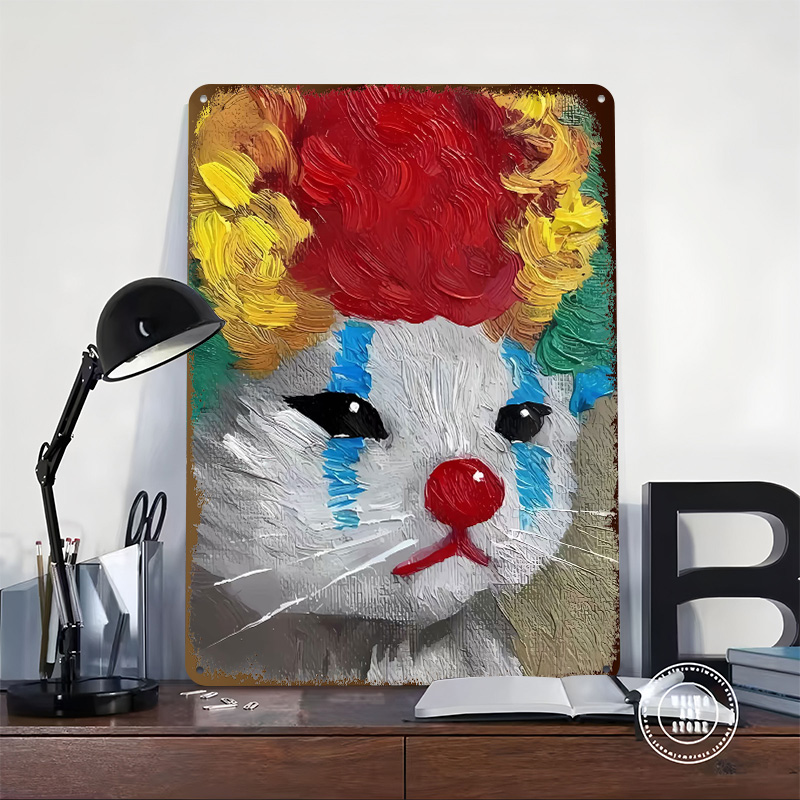 Sad Clown Cat Painting Tinplat - Retro Poster Gaming ulasan dan harga