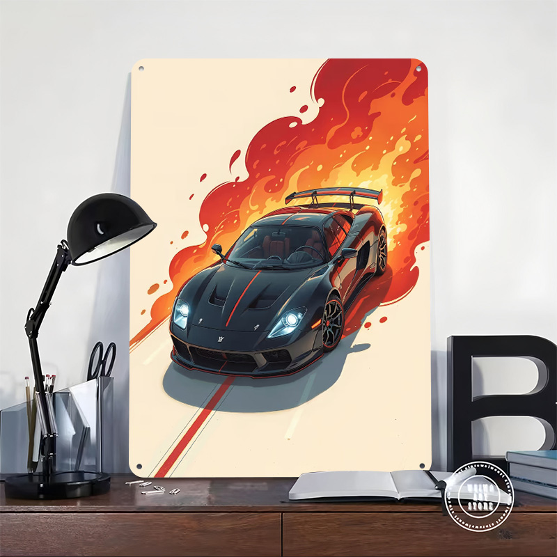 Black Sports With Flames Car M - Retro Poster Gaming ulasan dan harga