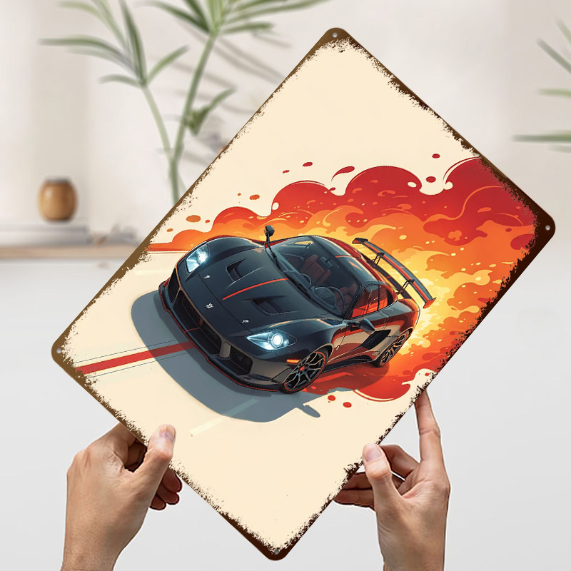 Black Sports With Flames Car M - Retro Poster Gaming ulasan dan harga