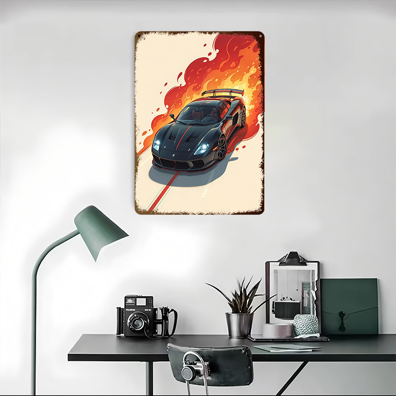 Black Sports With Flames Car M - Retro Poster Gaming ulasan dan harga